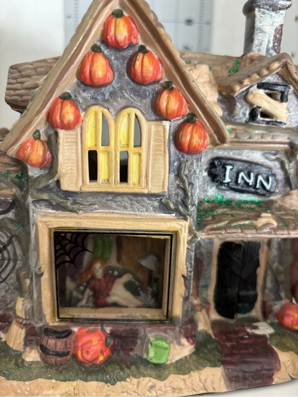 Halloween Pumpkin Inn Ceramic House Decor - Gray, Orange, Yellow